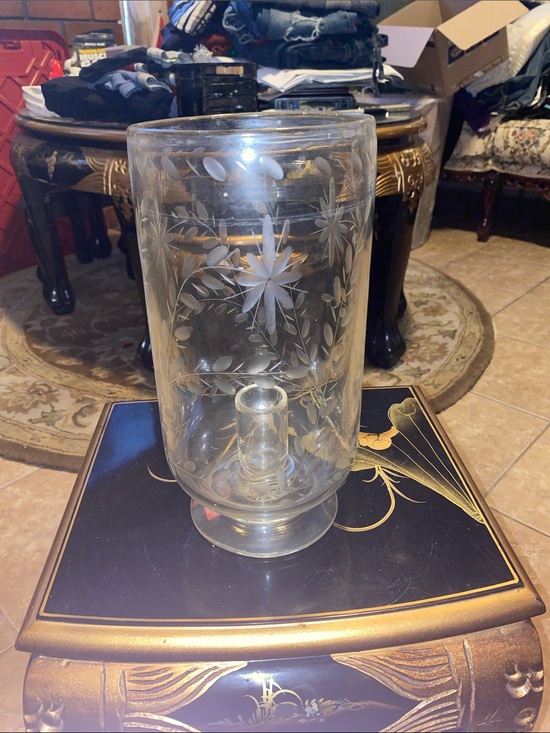 Other - Antique Leaded Crystal Heavy Hand Blown & Etched 11” Tall Chimney Candle Holder
